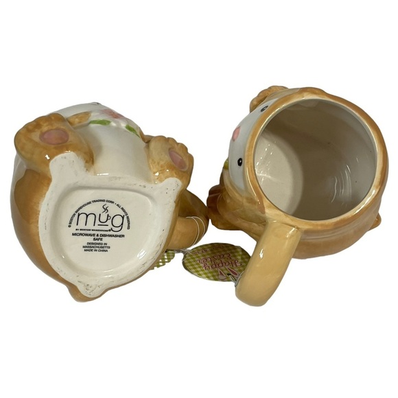 Easter Ceramic Mug Boy Girl Pair 16 oz Hand Painted Pastel Bunny Gift Set - Picture 6 of 11